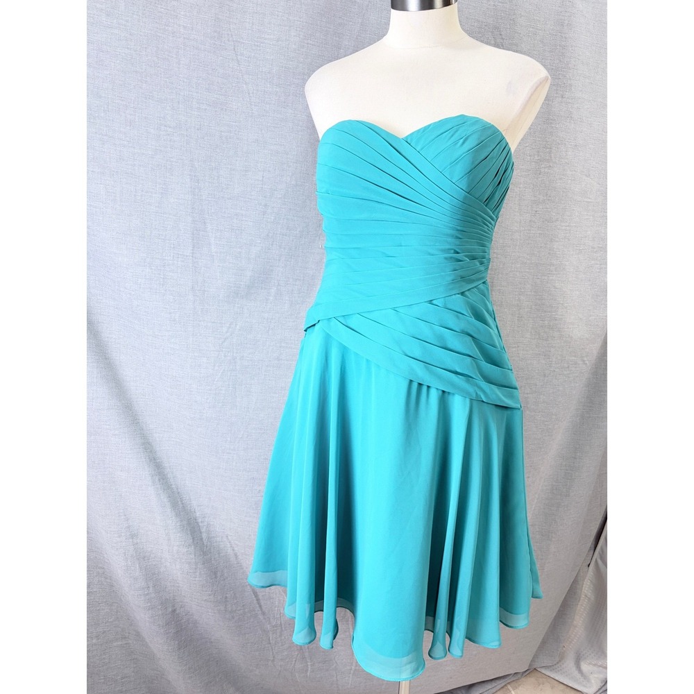 Azazie Teal Strapless Sweetheart Ruched Chiffon Mini Dress Size C